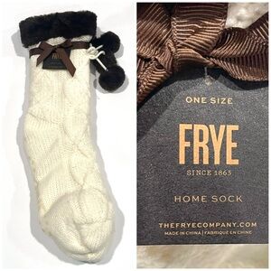 FRYE Cable Knit Socks Slippers Faux Fur Pom Pom Tassle Floor Grip Sole NWT